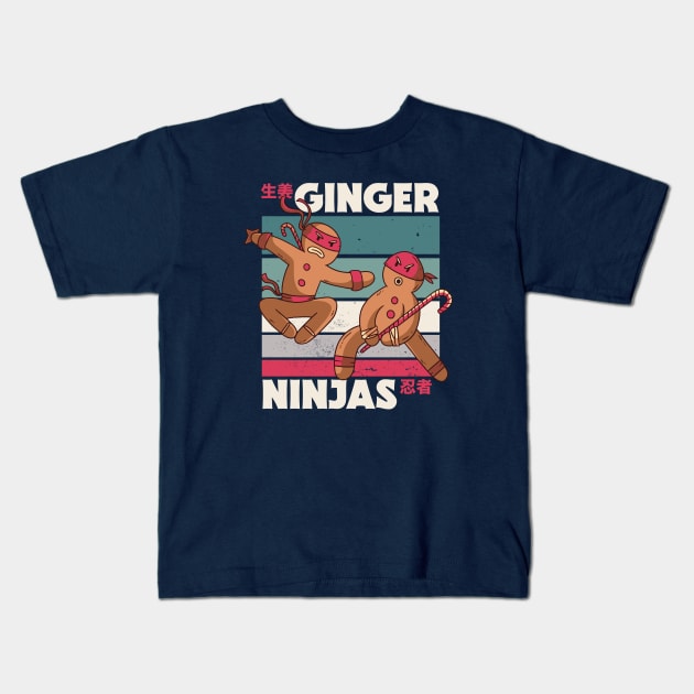 Funny Christmas Ginger Ninjas // Retro Cartoon Ginjas Kids T-Shirt by SLAG_Creative